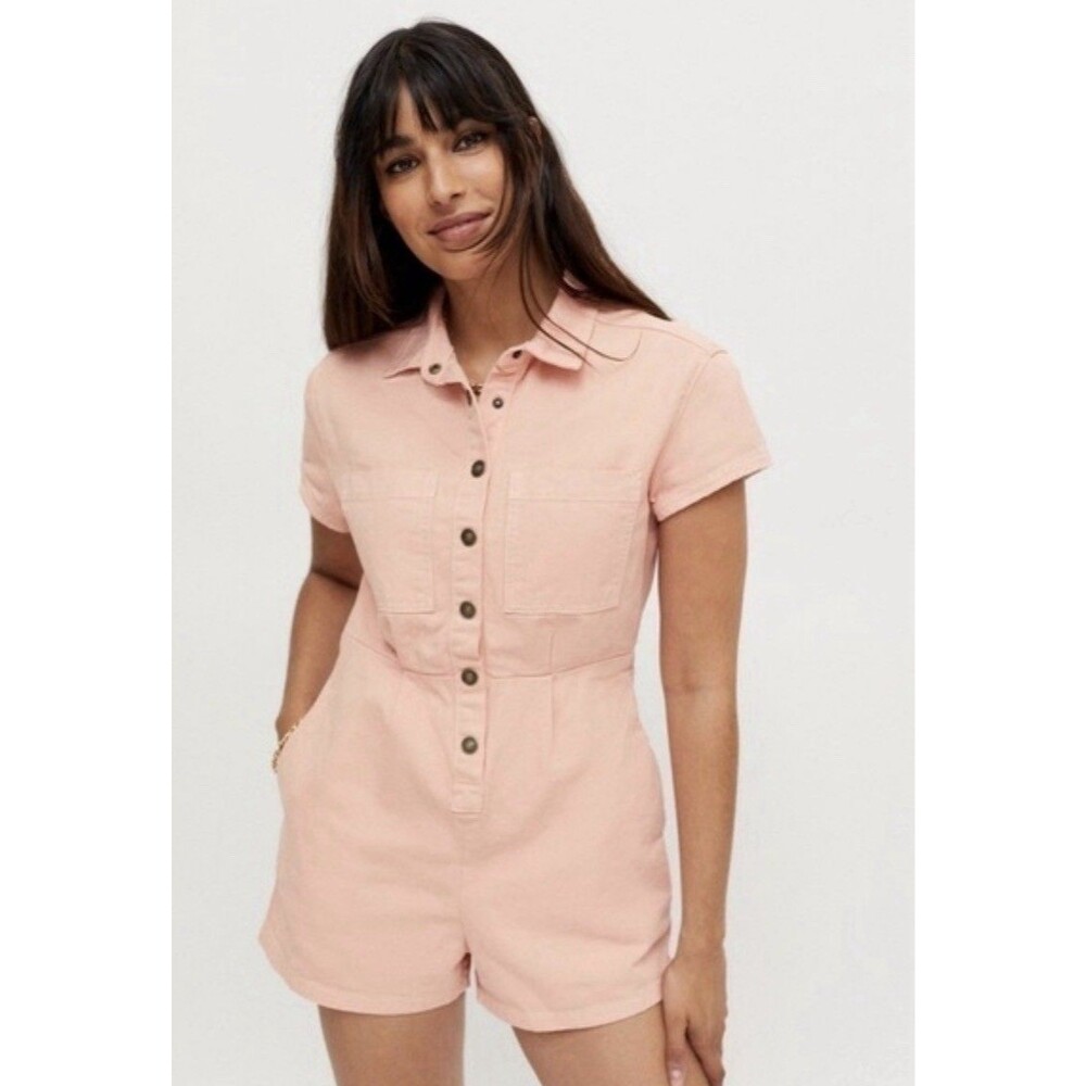 BDG Urban Outfitters Women's Joey Peach Pink Coveralls Shorts Jumpsuit Sz Small